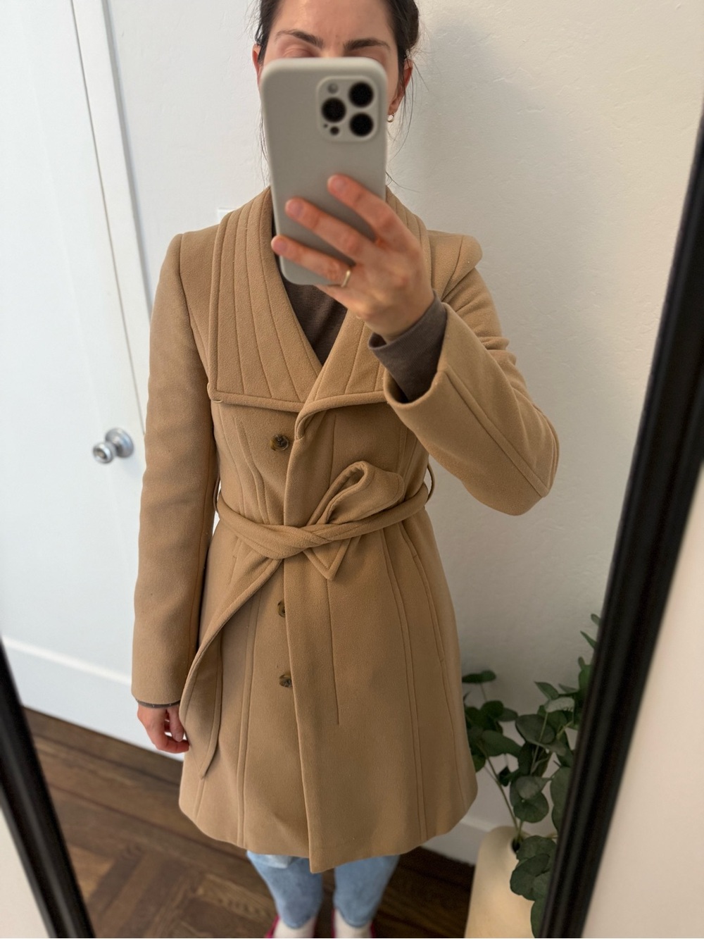 Aritzia Camel Belted Wool Coat